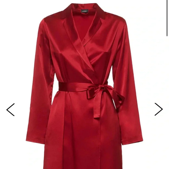 LA PERLA NWT Red Tango Short Silk Robe Tie Waist Pocket - Picture 5 of 16